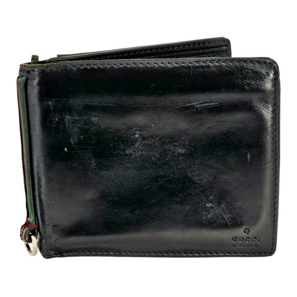 GUCCI VINTAGE MEN'S BLACK LEATHER BI-FOLD WITH COIN POCKET MADE IN ITALY - Picture 1 of 16